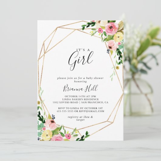 Geometrisch Goud Tropisch Het is een Meisje Baby s Kaart (Staand voorkant)