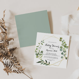 Geometrisch Goud Tropisch Kalligrafie Baby shower Kaart