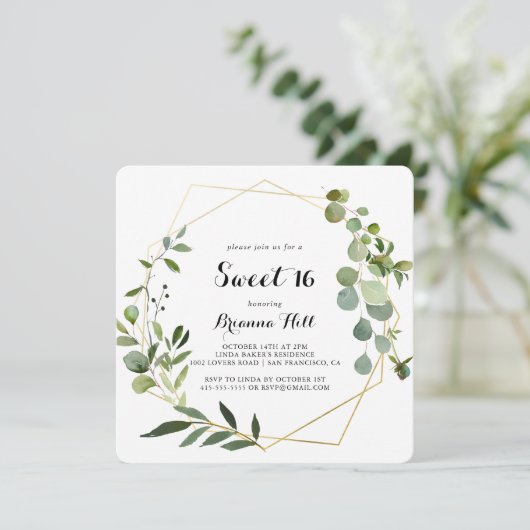 Geometrisch Goud Tropisch Lief 16 Verjaardagsfeest Kaart (Staand voorkant)