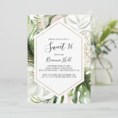 Geometrisch Goud Tropisch Lief 16 Verjaardagsfeest Kaart (Staand voorkant)