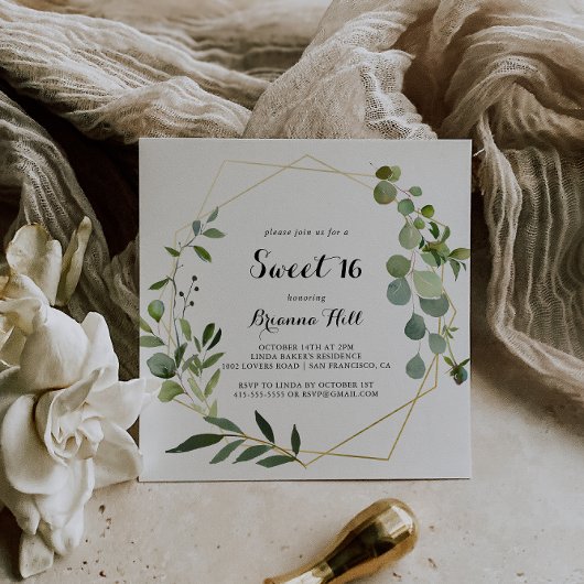 Geometrisch Goud Tropisch Lief 16 Verjaardagsfeest Kaart