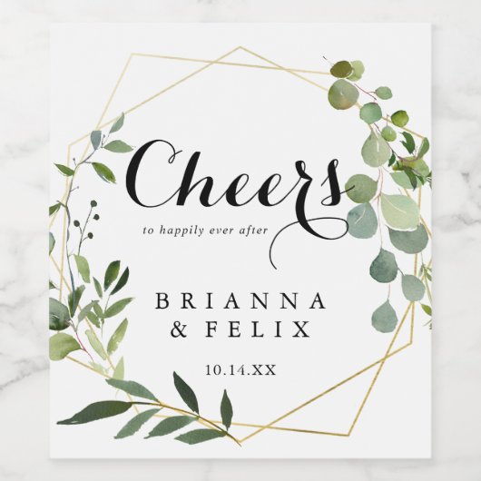 Geometrisch Goud Tropisch Proost Bruiloft Wijn Lab Wijn Etiket (Enkel label)