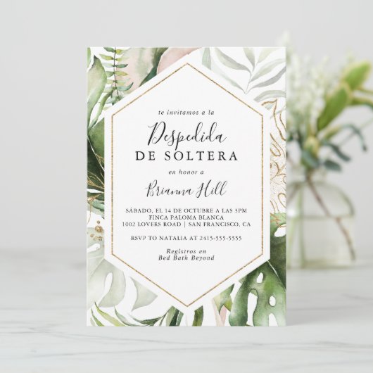 Geometrisch Goud Tropisch Spaans Vrijgezellenfeest Kaart (Staand voorkant)