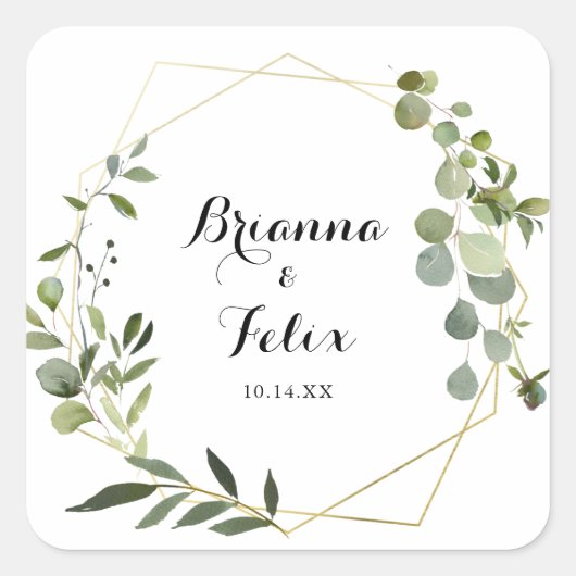 Geometrisch Goud Tropische Bruiloft Envelop Afdich Vierkante Sticker (Voorkant)