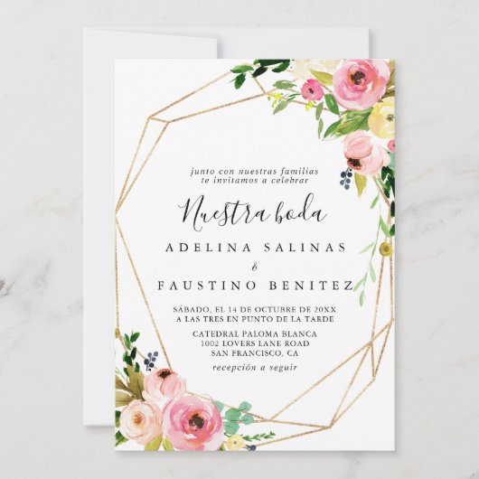 Geometrisch Goud Tropische Herfst Nuestra Boda Bru Kaart (Voorkant)