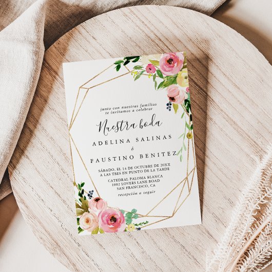 Geometrisch Goud Tropische Herfst Nuestra Boda Bru Kaart