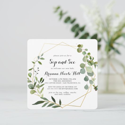 Geometrisch Goud Tropische Kalligrafie Sip and See Kaart (Staand voorkant)