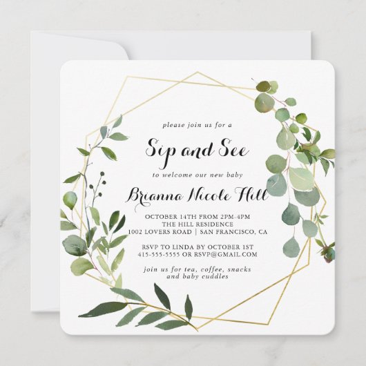 Geometrisch Goud Tropische Kalligrafie Sip and See Kaart (Voorkant)