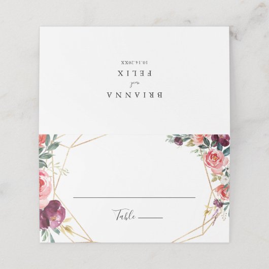 Geometrisch Goud Tropische Kleurrijke Bloemen Brui Plaatskaartje (Buitenkant ongevouwen)