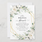 Geometrisch goud & wit bloemig vrijgezellenfeest kaart (Voorkant)