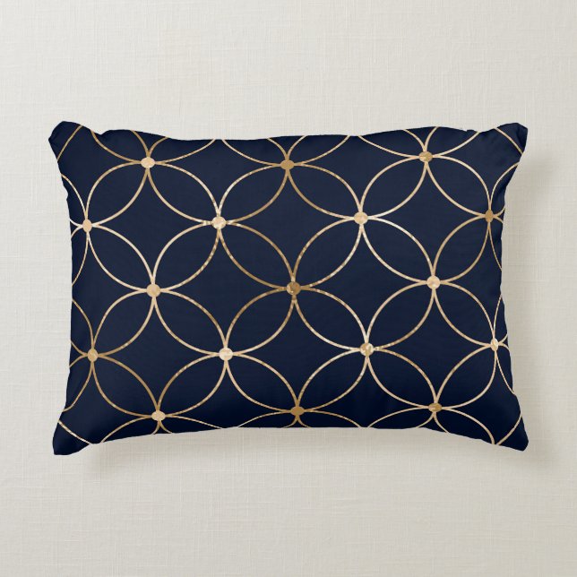  Geometrisch: Goudblauw Abstract Accent Kussen (Voorkant)