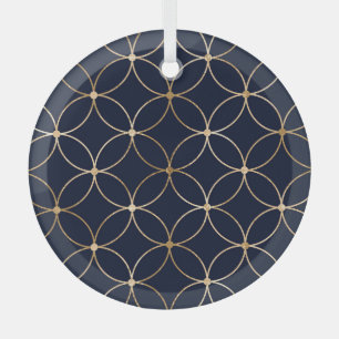 Geometrisch: Goudblauw Abstract Glas Ornament