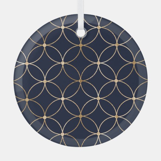  Geometrisch: Goudblauw Abstract Glas Ornament (Voorkant)
