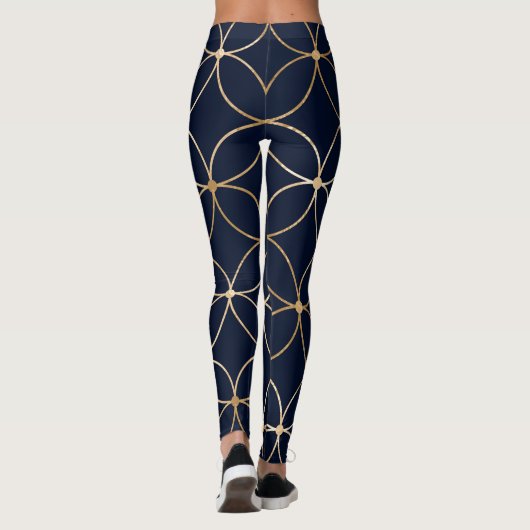  Geometrisch: Goudblauw Abstract Leggings (Achterkant)