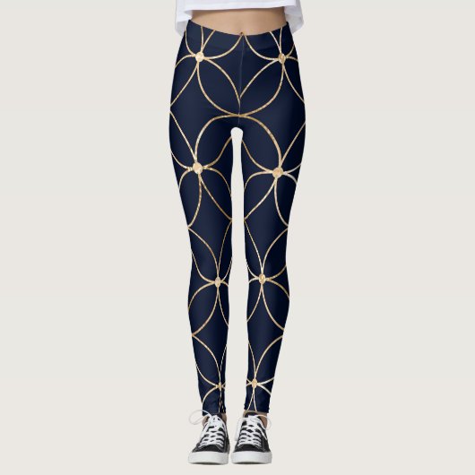  Geometrisch: Goudblauw Abstract Leggings (Voorkant)