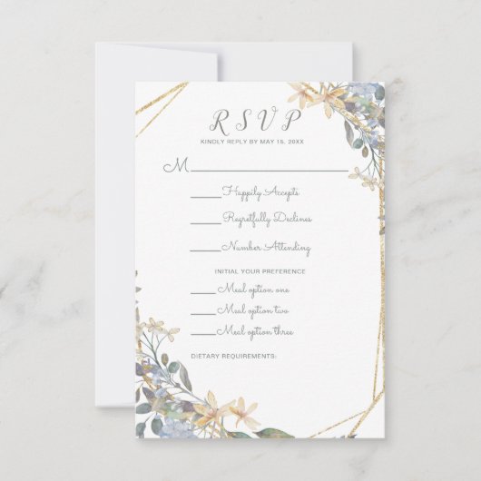 Geometrisch goudblauw oraal RSVP (Voorkant)