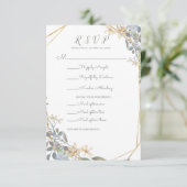 Geometrisch goudblauw oraal RSVP Kaartje (Staand voorkant)