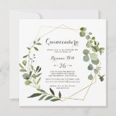 Geometrisch goudbruin groen Eucalyptus Quinceañera Kaart (Voorkant)