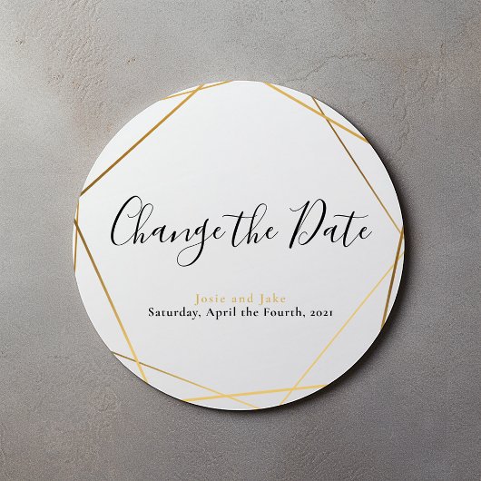 Geometrisch goudeffect verandert de datum ronde sticker