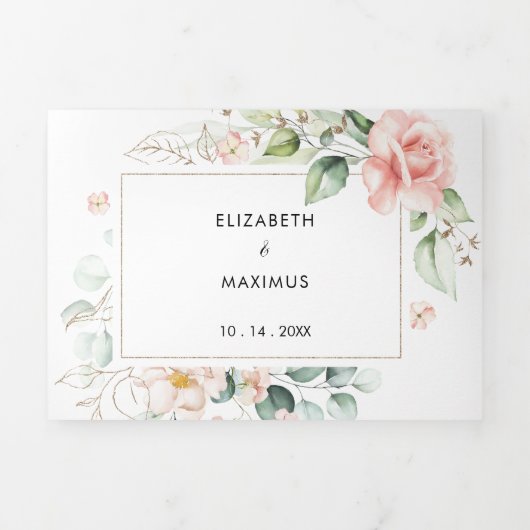 Geometrisch Gouden Bladerenbruiloft Drieluik Uitnodiging (Cover)