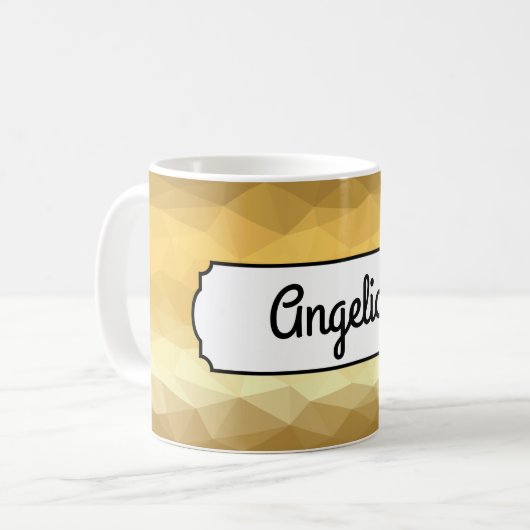 Geometrisch gouden effect gepersonaliseerde naam m koffiemok (Voorkant links)