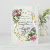 Geometrisch - Gouden Glitter Bloem Bruiloft Uitnod Kaart (Staand voorkant)