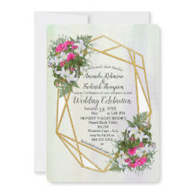 Geometrisch - Gouden Glitter Bloem Bruiloft Uitnod