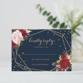 Geometrisch Gouden Glitter en Rode Tropische Rsvp- RSVP Kaartje (Staand voorkant)