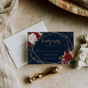 Geometrisch Gouden Glitter en Rode Tropische Rsvp- RSVP Kaartje