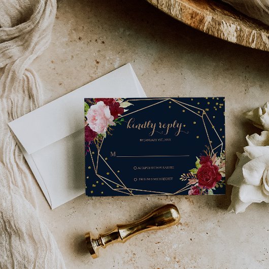 Geometrisch Gouden Glitter en Rode Tropische Rsvp- RSVP Kaartje