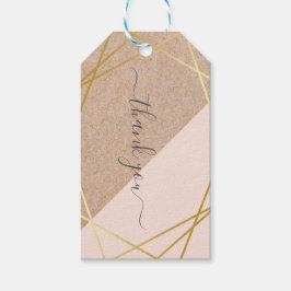 Geometrisch Gouden Kraft Gedrukt Pastel Roze Dank  Cadeaulabel