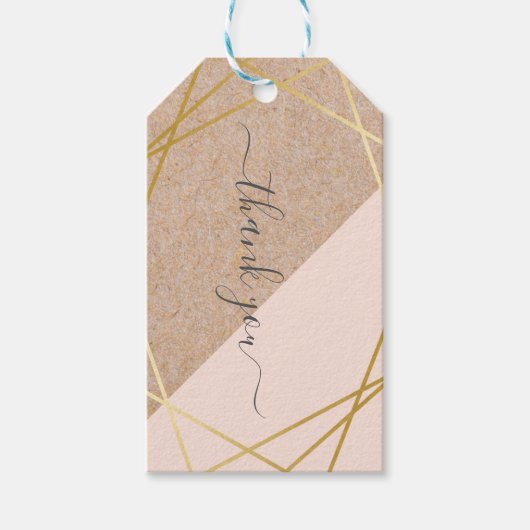 Geometrisch Gouden Kraft Gedrukt Pastel Roze Dank Cadeaulabel (Voorkant)