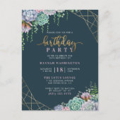 Geometrisch gouden Lijst & vetplanten verjaardagsf Uitnodiging Briefkaart (Voorkant)