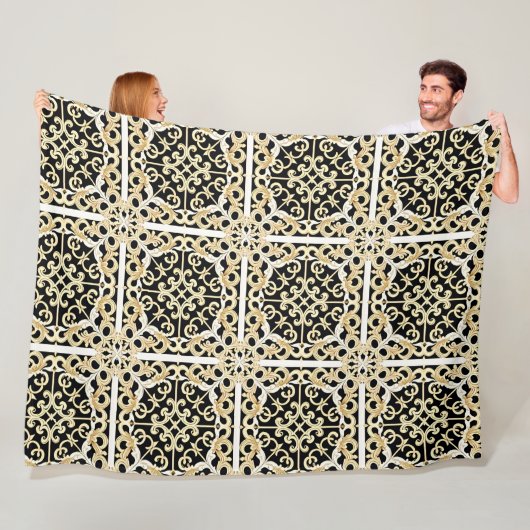 Geometrisch gouden paneel fleece deken (In situ)