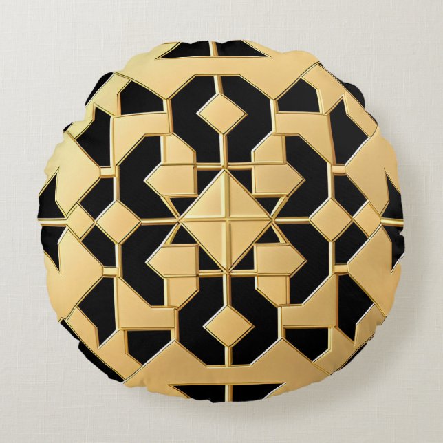 Geometrisch gouden paneel rond kussen (Voorkant)