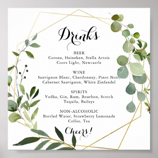 Geometrisch Gouden Tropisch Bruiloftsdranken Menu  Poster (Voorkant)