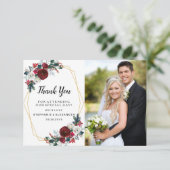 Geometrisch goudLijst Burgundy Winter Flowers Bedankkaart (Staand voorkant)