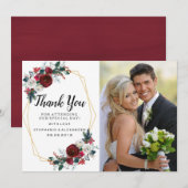 Geometrisch goudLijst Burgundy Winter Flowers Bedankkaart (Voorkant / Achterkant)