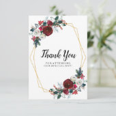Geometrisch goudLijst Burgundy Winter Flowers Bedankkaart (Staand voorkant)