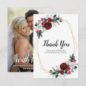 Geometrisch goudLijst Burgundy Winter Flowers Bedankkaart (Voorkant / Achterkant)