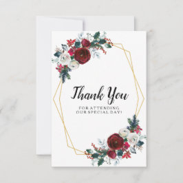 Geometrisch goudLijst Burgundy Winter Flowers Bedankkaart
