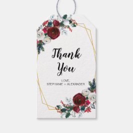 Geometrisch goudLijst Burgundy Winter Flowers Cadeaulabel