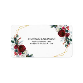 Geometrisch goudLijst Burgundy Winter Flowers Etiket