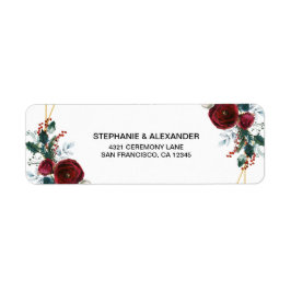 Geometrisch goudLijst Burgundy Winter Flowers Etiket