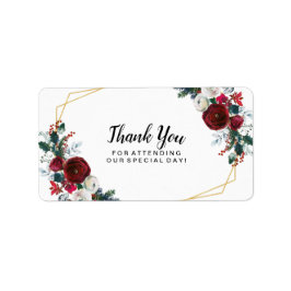 Geometrisch goudLijst Burgundy Winter Flowers Etiket