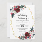 Geometrisch goudLijst Burgundy Winter Flowers Kaart (Voorkant)