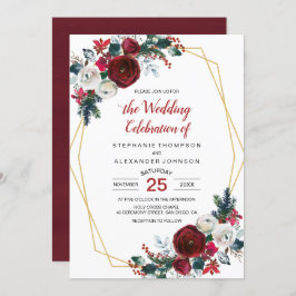 Geometrisch goudLijst Burgundy Winter Flowers Kaart