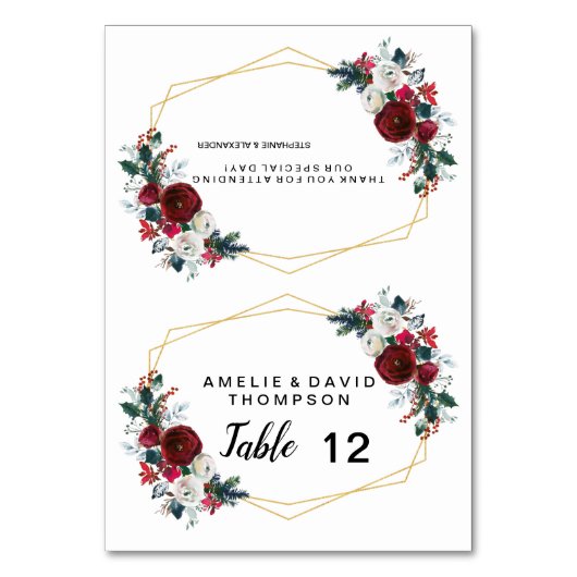 Geometrisch goudLijst Burgundy Winter Flowers Kaart (Voorkant)