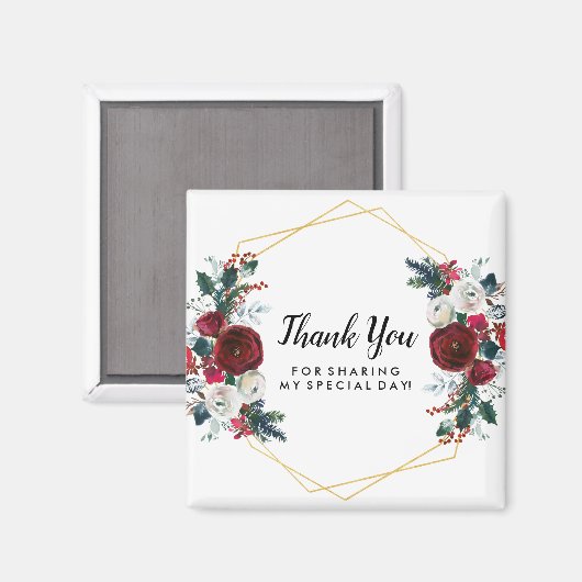 Geometrisch goudLijst Burgundy Winter Flowers Magneet (Voorkant / Achterkant)