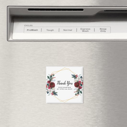 Geometrisch goudLijst Burgundy Winter Flowers Magneet (Insitu (Vaatwasser))